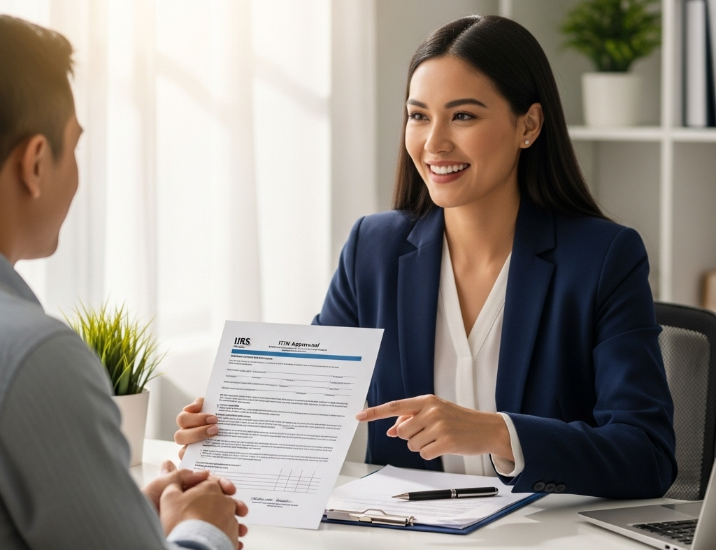 Tax advisor helping a client with ITIN application documents